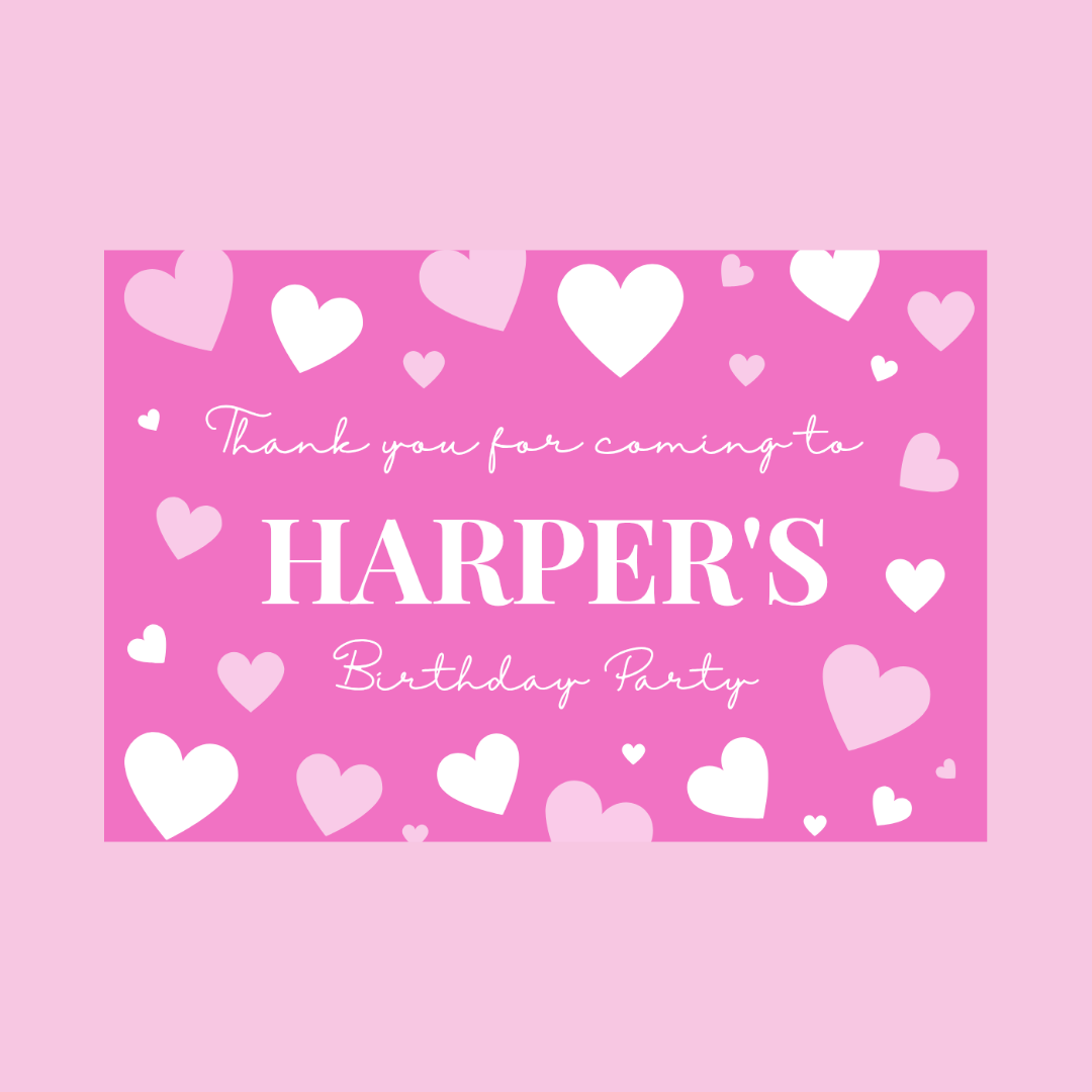 Rectangle Stickers | Pink Heart Party Stickers | Party Bag Stickers