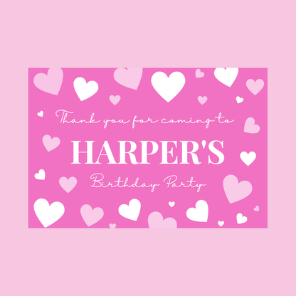 Rectangle Stickers | Pink Heart Party Stickers | Party Bag Stickers