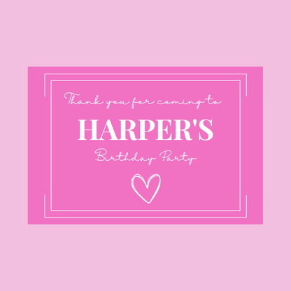 Rectangle Stickers | Pink Party Stickers | Party Bag Stickers