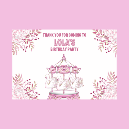Rectangle Stickers | Floral Pink Swan Carousel Party Stickers | Party Bag Stickers
