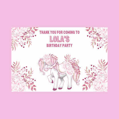 Rectangle Stickers | Floral Pink Horse Pony Carousel Party Stickers | Party Bag Stickers
