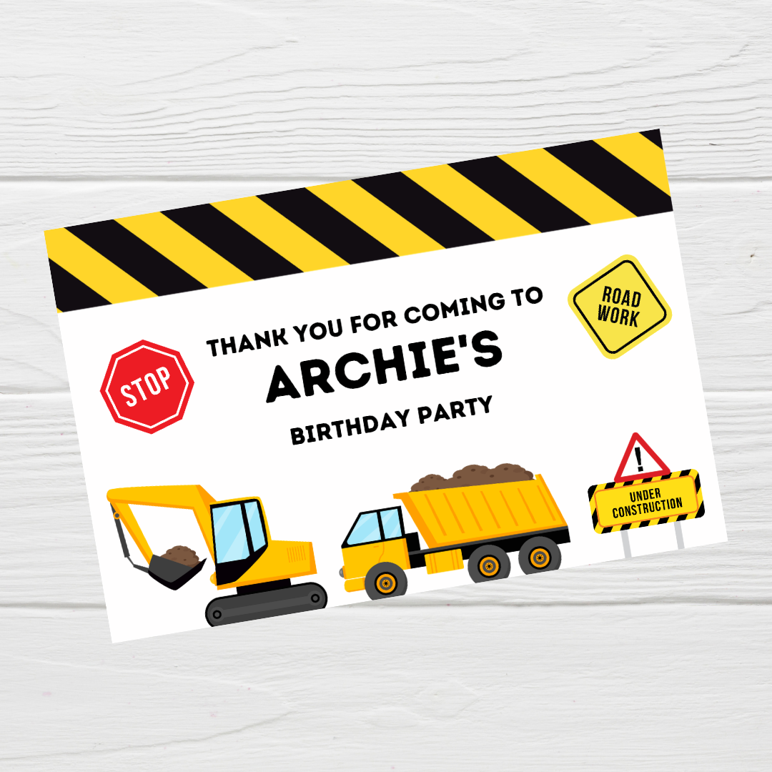 Rectangle Stickers | Construction Party Stickers | Party Bag Stickers - Dinky Designs