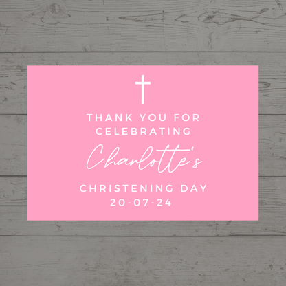 Rectangle Stickers | Party Stickers | Pink Christening Party Stickers | Party Bag Stickers - Dinky Designs