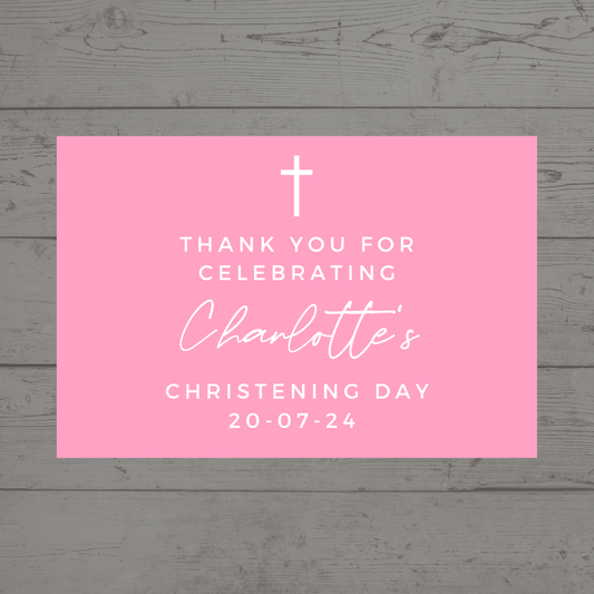 Rectangle Stickers | Party Stickers | Pink Christening Party Stickers | Party Bag Stickers - Dinky Designs