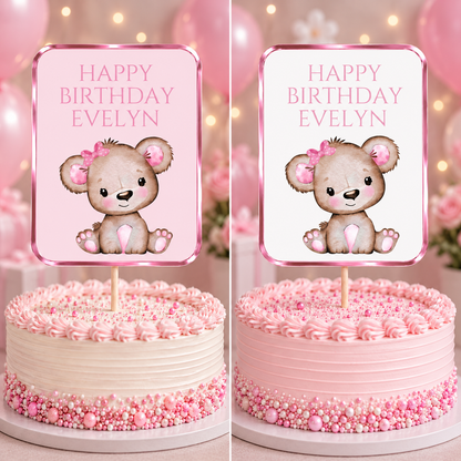 Cake Topper | Personalised Pink Teddy Bear Cake Topper | Pink Teddy Bear Party Supplies