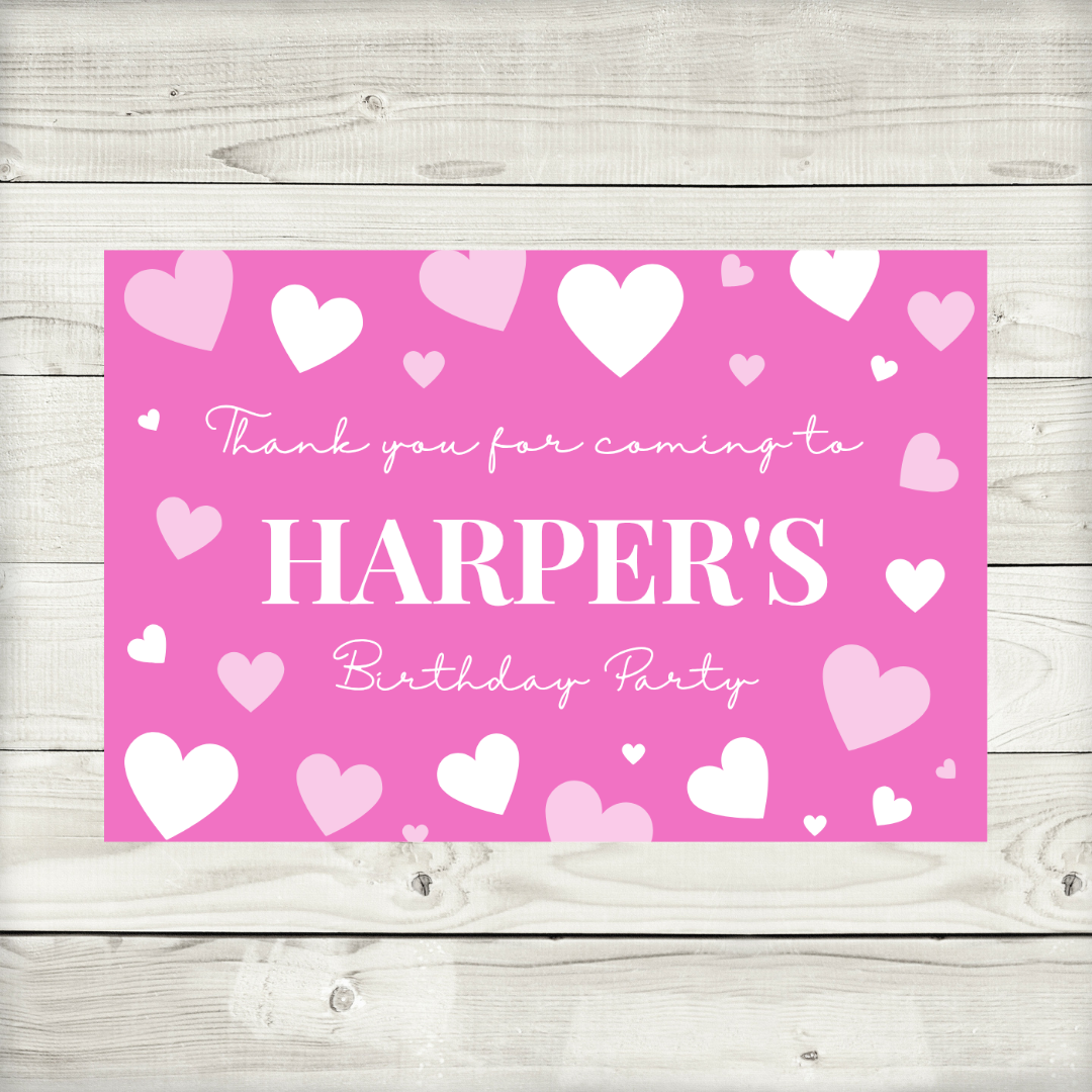 Rectangle Stickers | Pink Heart Party Stickers | Party Bag Stickers