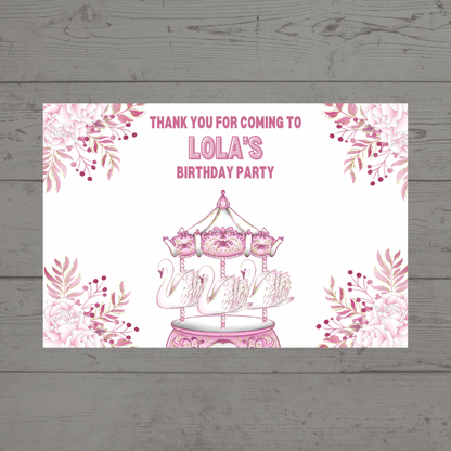 Rectangle Stickers | Floral Pink Swan Carousel Party Stickers | Party Bag Stickers