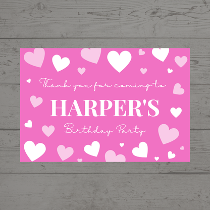 Rectangle Stickers | Pink Heart Party Stickers | Party Bag Stickers