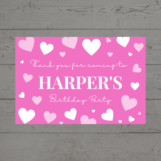 Rectangle Stickers | Pink Heart Party Stickers | Party Bag Stickers