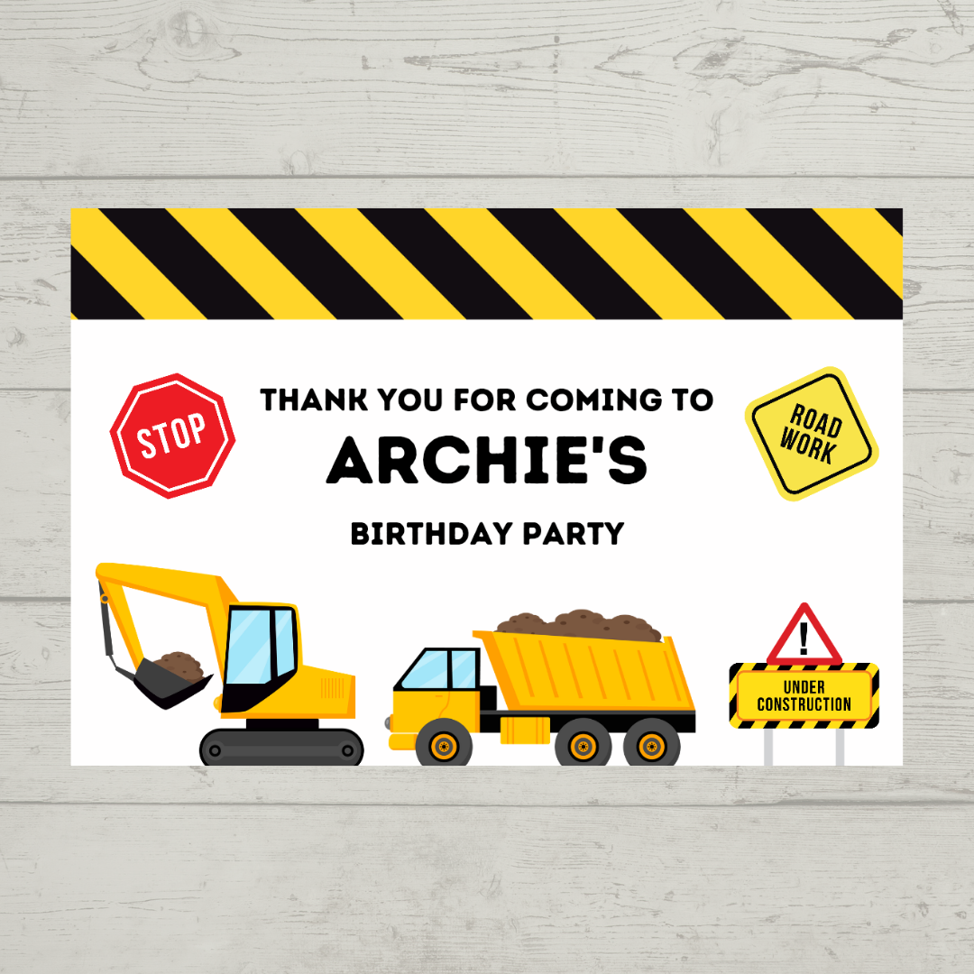 Rectangle Stickers | Construction Party Stickers | Party Bag Stickers - Dinky Designs