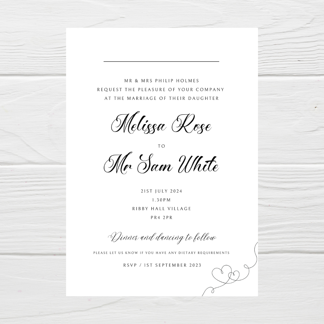 Wedding Invitations | A6 Invites | Black & White Minimalistic Wedding Theme Invitations | Wedding Party Invitations