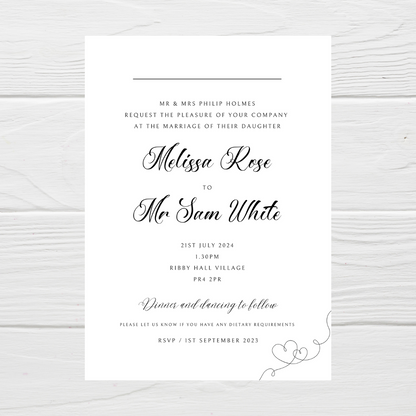 Wedding Invitations | A6 Invites | Black & White Minimalistic Wedding Theme Invitations | Wedding Party Invitations