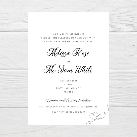 Wedding Invitations | A6 Invites | Black & White Minimalistic Wedding Theme Invitations | Wedding Party Invitations