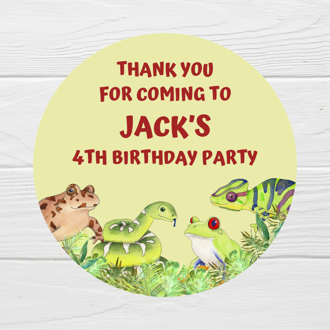 Personalised Reptile Party Stickers | Circle Stickers | Sticker Sheet | Party Stickers