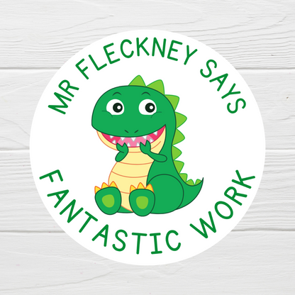 Green Dinosaur Teacher Stickers | Sticker Sheet 45mm Circles | Well Done Stickers | Circle Stickers | Sticker Sheet | Personalised Star Classroom Stickers