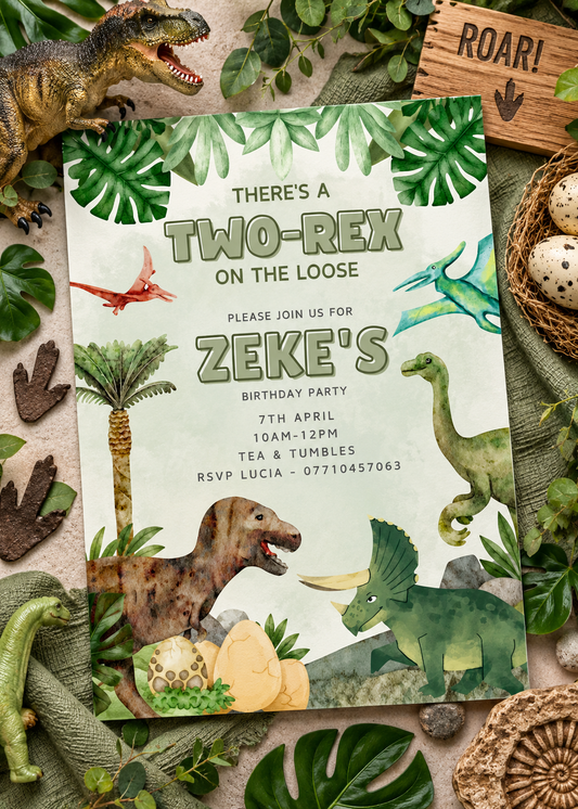 Green Dinosaur Birthday Invitations | A6 Invites | Dinosaur Theme Invitations | Party Invitations