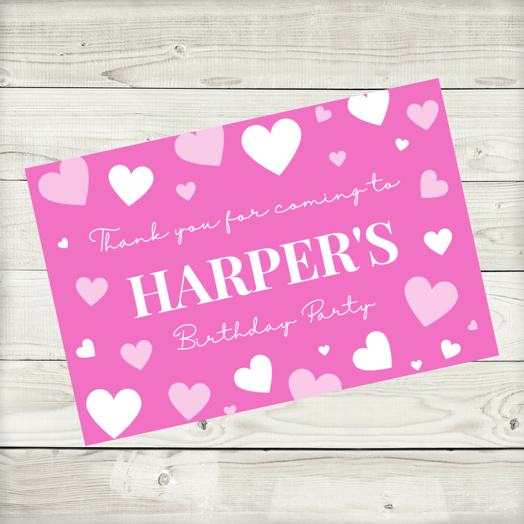 Rectangle Stickers | Pink Heart Party Stickers | Party Bag Stickers
