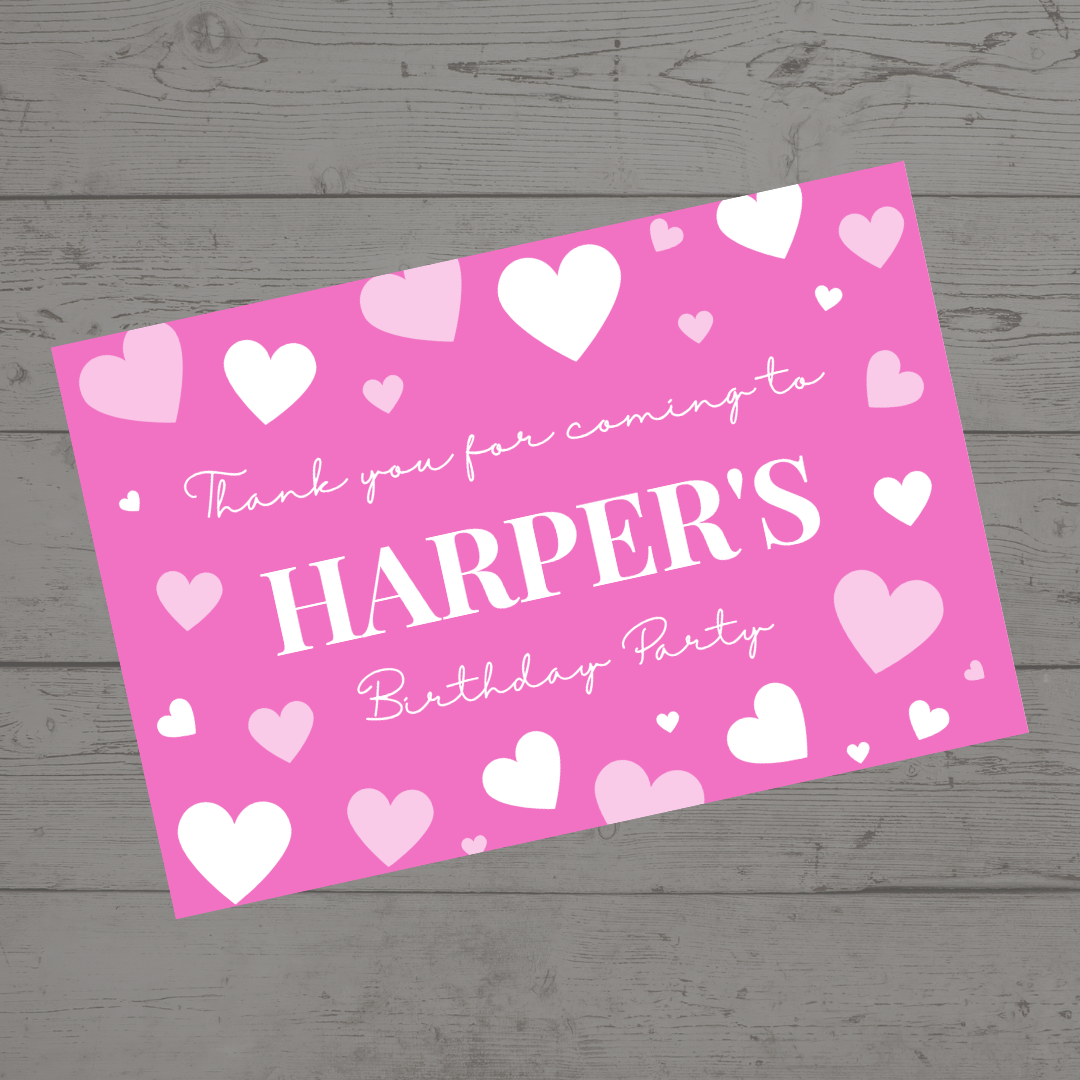 Rectangle Stickers | Pink Heart Party Stickers | Party Bag Stickers