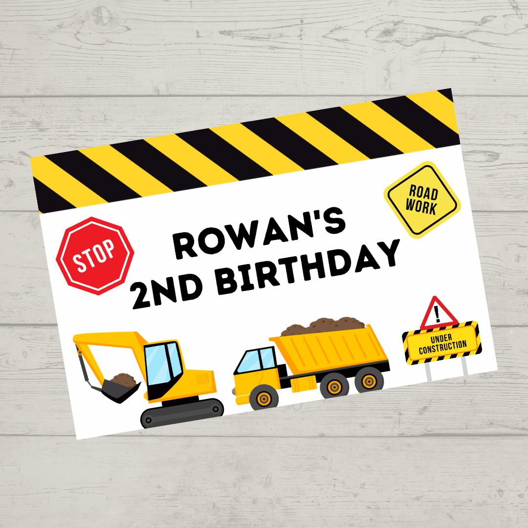 Rectangle Stickers | Construction Party Stickers | Party Bag Stickers - Dinky Designs