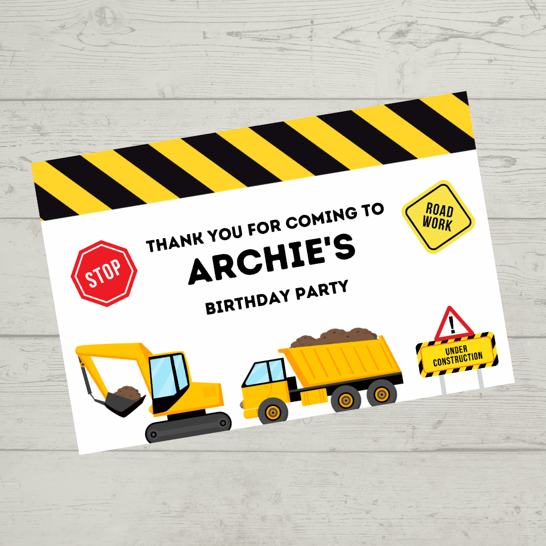 Rectangle Stickers | Construction Party Stickers | Party Bag Stickers - Dinky Designs