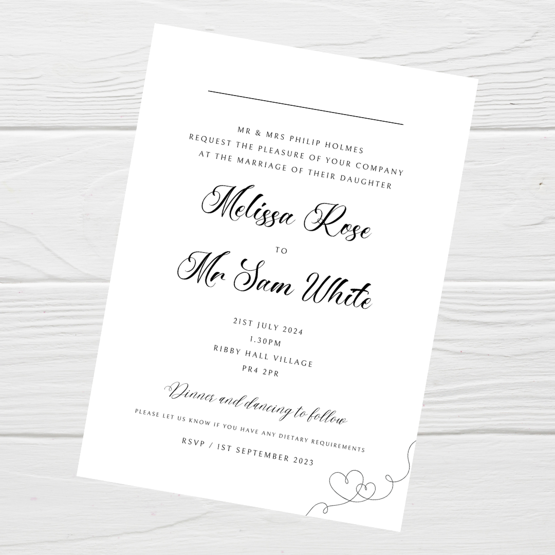 Wedding Invitations | A6 Invites | Black & White Minimalistic Wedding Theme Invitations | Wedding Party Invitations