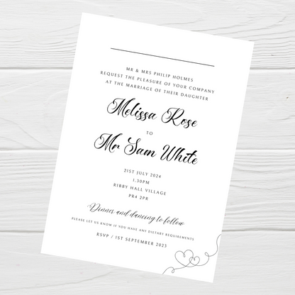 Wedding Invitations | A6 Invites | Black & White Minimalistic Wedding Theme Invitations | Wedding Party Invitations