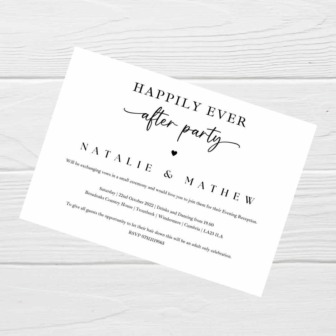Wedding Invitations | A6 Invites | Happily Ever After Party Wedding Invitations | Wedding Party Invitations