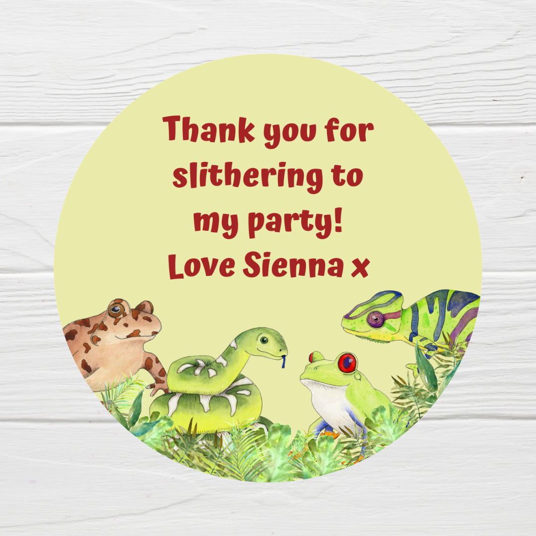 Personalised Reptile Party Stickers | Circle Stickers | Sticker Sheet | Party Stickers