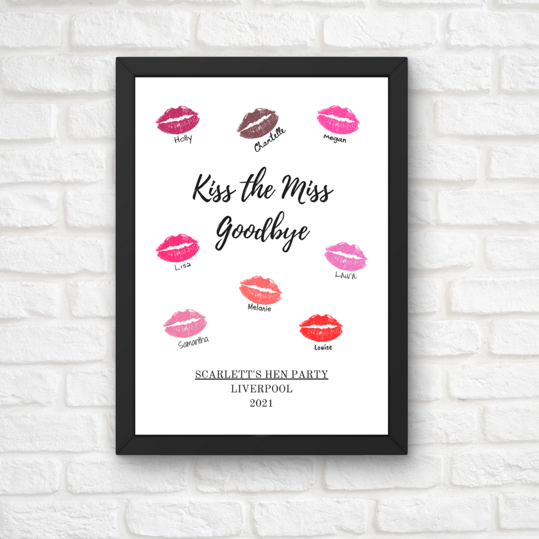 Wedding Print | Kiss The Miss Goodbye | Hen Party Print | Hen Party Gift