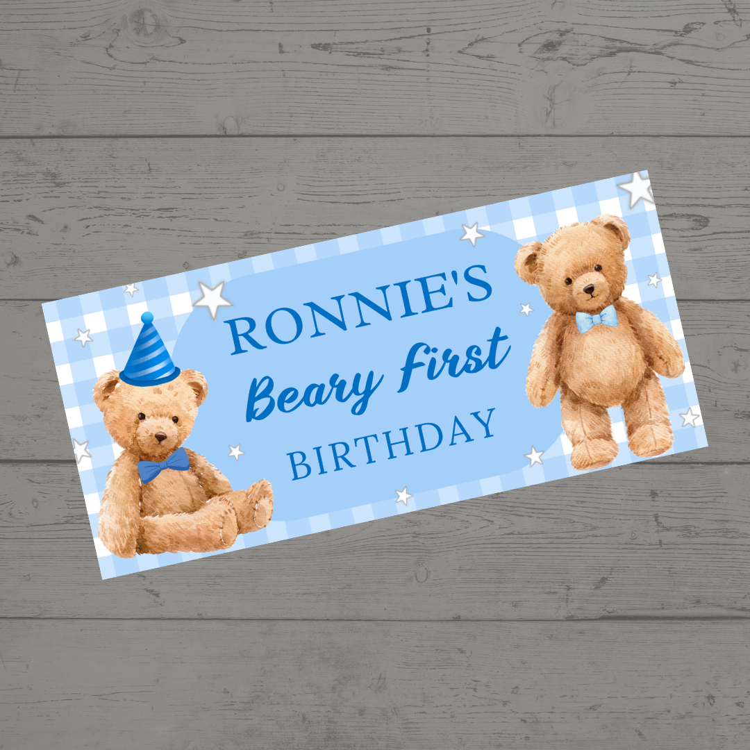 Blue Teddy Bear Picnic Banner | Personalised Party Banner | Blue Teddy Bear Picnic Party Theme