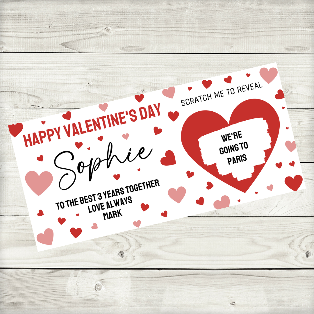 Red Surprise Valentine Ticket Print | Personalised Valentine Ticket | Valentine Scratch Reveal | Gift Idea, Design 1