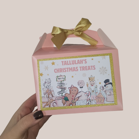 Christmas Party Box | Treat Box | Pink Gingerbread Design | Christmas Eve Box | Party Bags