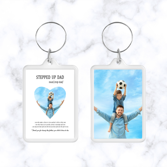 Keyring Gift | Stepped Up Dad | Step Dad Gift | Photo Image Keyring | Fathers Day Gift Idea