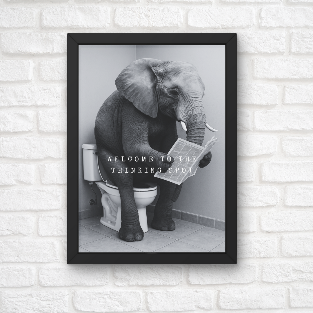 Bathroom Print | Welcome To The Thinking Spot | Elephant Print | Bathroom Decor - Dinky Designs