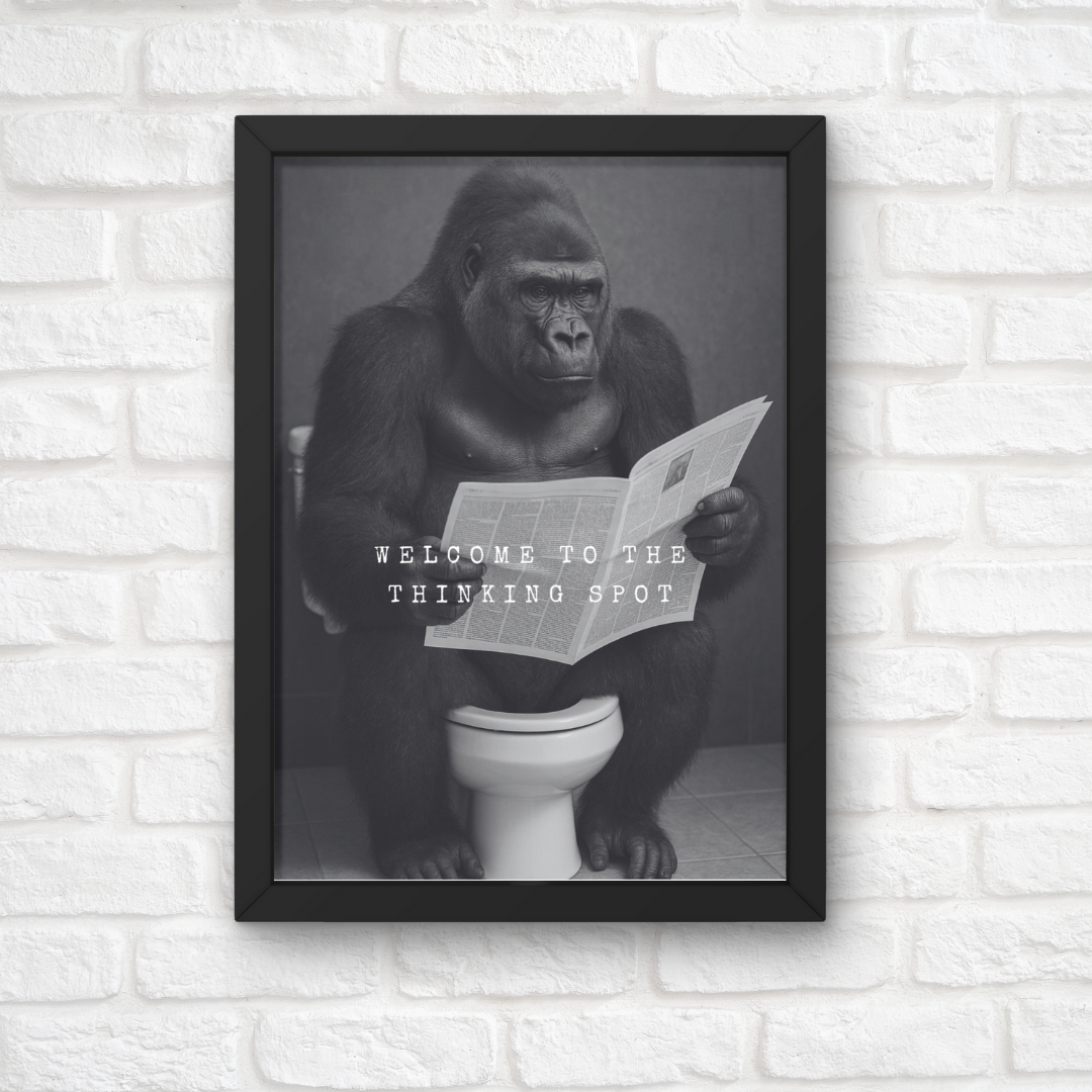 Bathroom Print | Welcome To The Thinking Spot | Gorilla Print | Bathroom Decor - Dinky Designs
