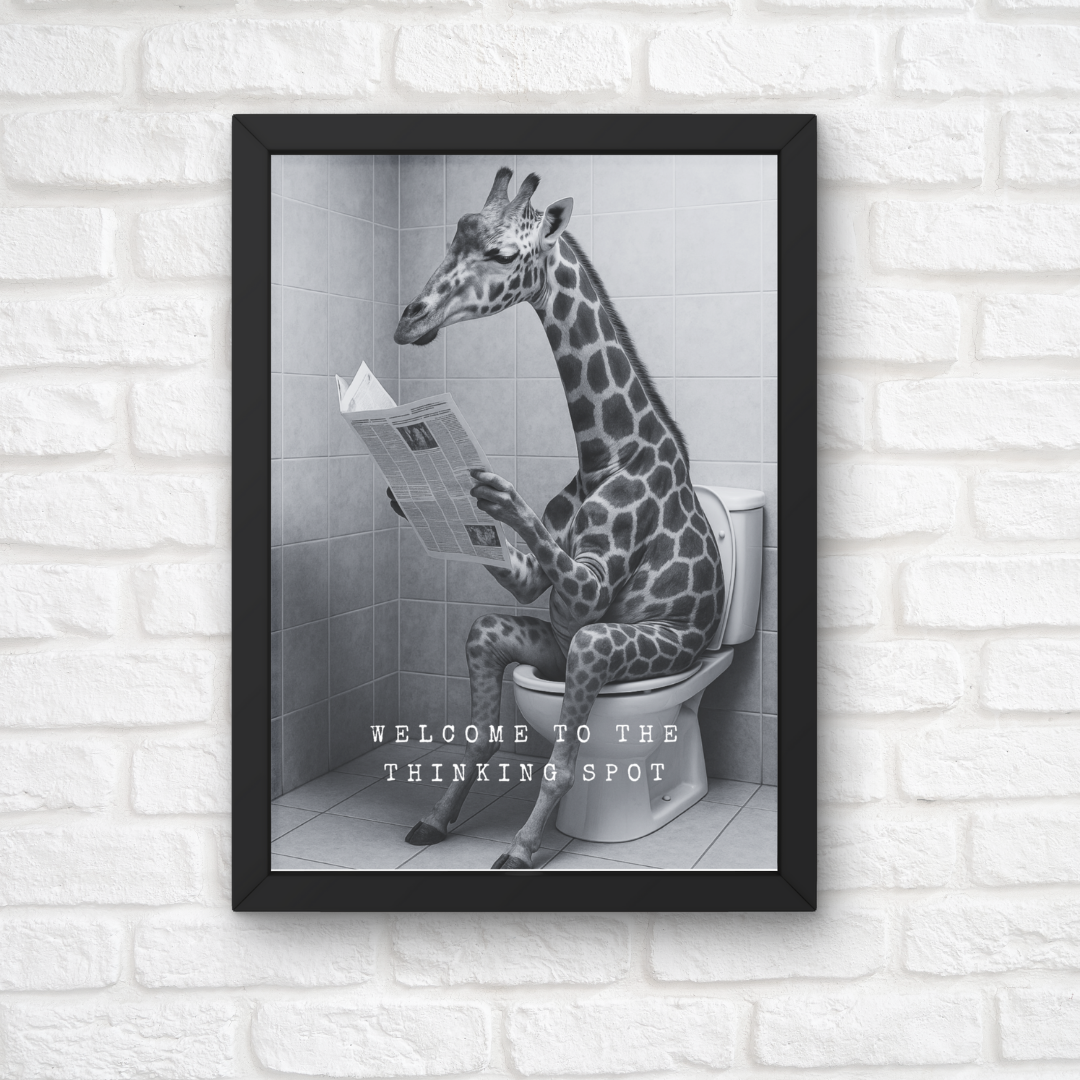 Bathroom Print | Welcome To The Thinking Spot | Giraffe Print | Bathroom Decor - Dinky Designs