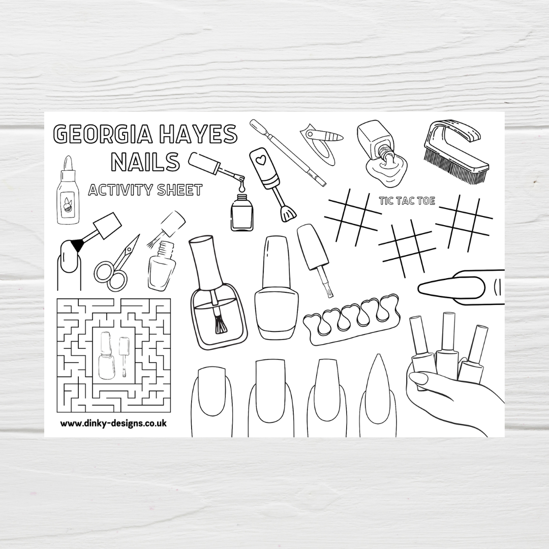 A4 Colouring Activity Sheets | Personalised Nails Design Activity Sheets | Nail Tech Placemats - Dinky Designs