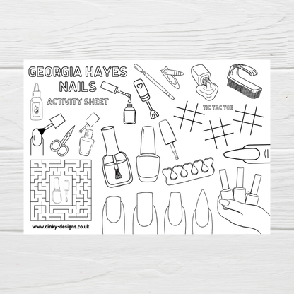 A4 Colouring Activity Sheets | Personalised Nails Design Activity Sheets | Nail Tech Placemats - Dinky Designs