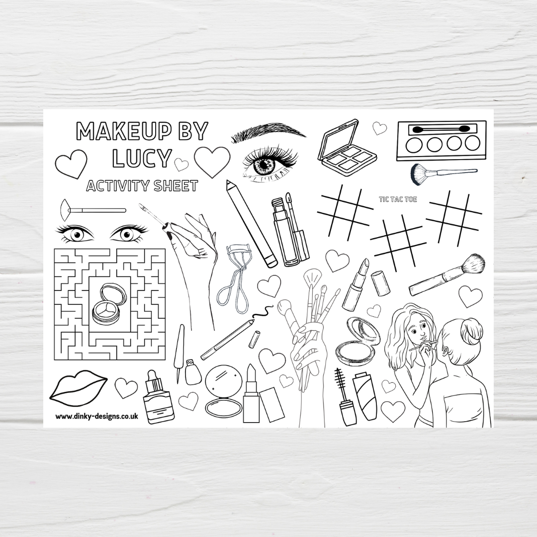 A4 Colouring Activity Sheets | Personalised Makeup Design Activity Sheets | Makeup Artist Placemats - Dinky Designs