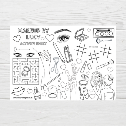 A4 Colouring Activity Sheets | Personalised Makeup Design Activity Sheets | Makeup Artist Placemats - Dinky Designs