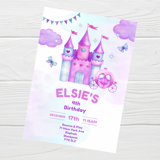 Princess Pink Purple Birthday Invitations | A6 Invites | Princess Theme Invitations | Party Invitations - Dinky Designs