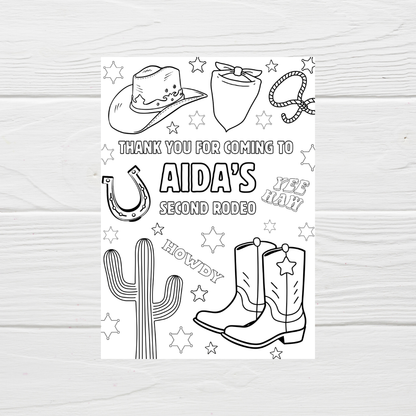 A6 Colouring Sheets | Personalised Cowboy Rodeo Colouring Sheets | Party Bag Favours - Dinky Designs