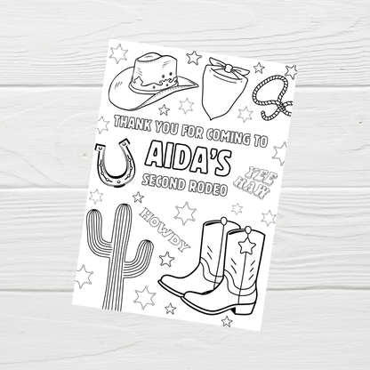 A6 Colouring Sheets | Personalised Cowboy Rodeo Colouring Sheets | Party Bag Favours - Dinky Designs
