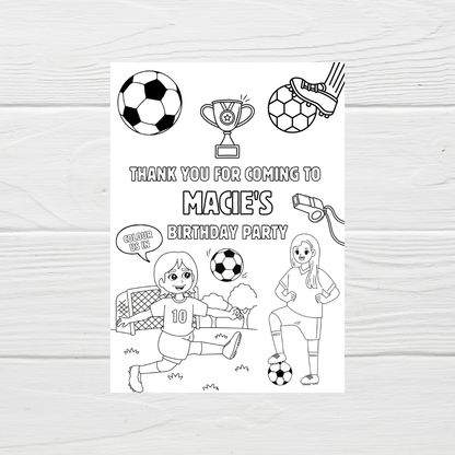 A6 Colouring Sheets | Personalised Girls Football Colouring Sheets | Party Bag Favours - Dinky Designs