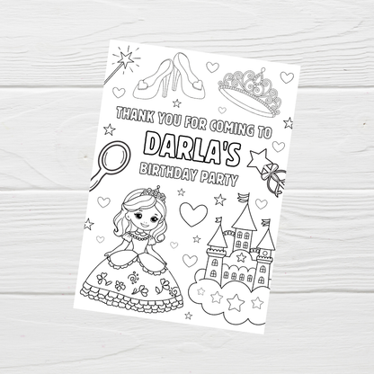 A6 Colouring Sheets | Personalised Princess Colouring Sheets | Party Bag Favours - Dinky Designs