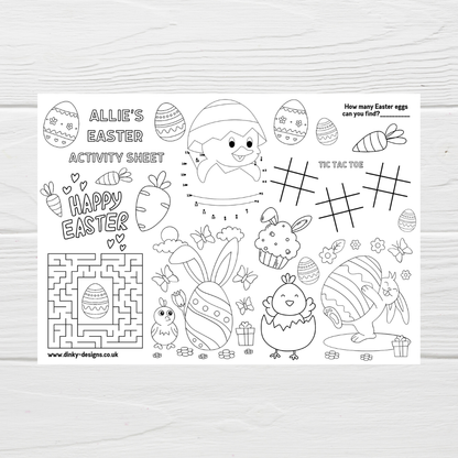 A4 Colouring Activity Sheets | Personalised Easter Activity Sheets | Easter Placemats - Dinky Designs