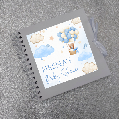 STICKER ONLY - Personalised Blue Teddy Bear Hot Air Balloon Scrapbook Sticker | Baby Shower, Birthday Scrapbook Label | Personalised Memories Gift