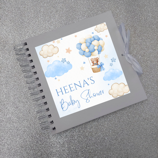 STICKER ONLY - Personalised Blue Teddy Bear Hot Air Balloon Scrapbook Sticker | Baby Shower, Birthday Scrapbook Label | Personalised Memories Gift