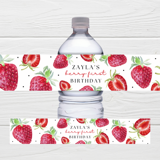 Personalised Juice Bottle Labels | Strawberry Party Juice Labels | Water Bottle Stickers | Strawberry Party | Party Stickers