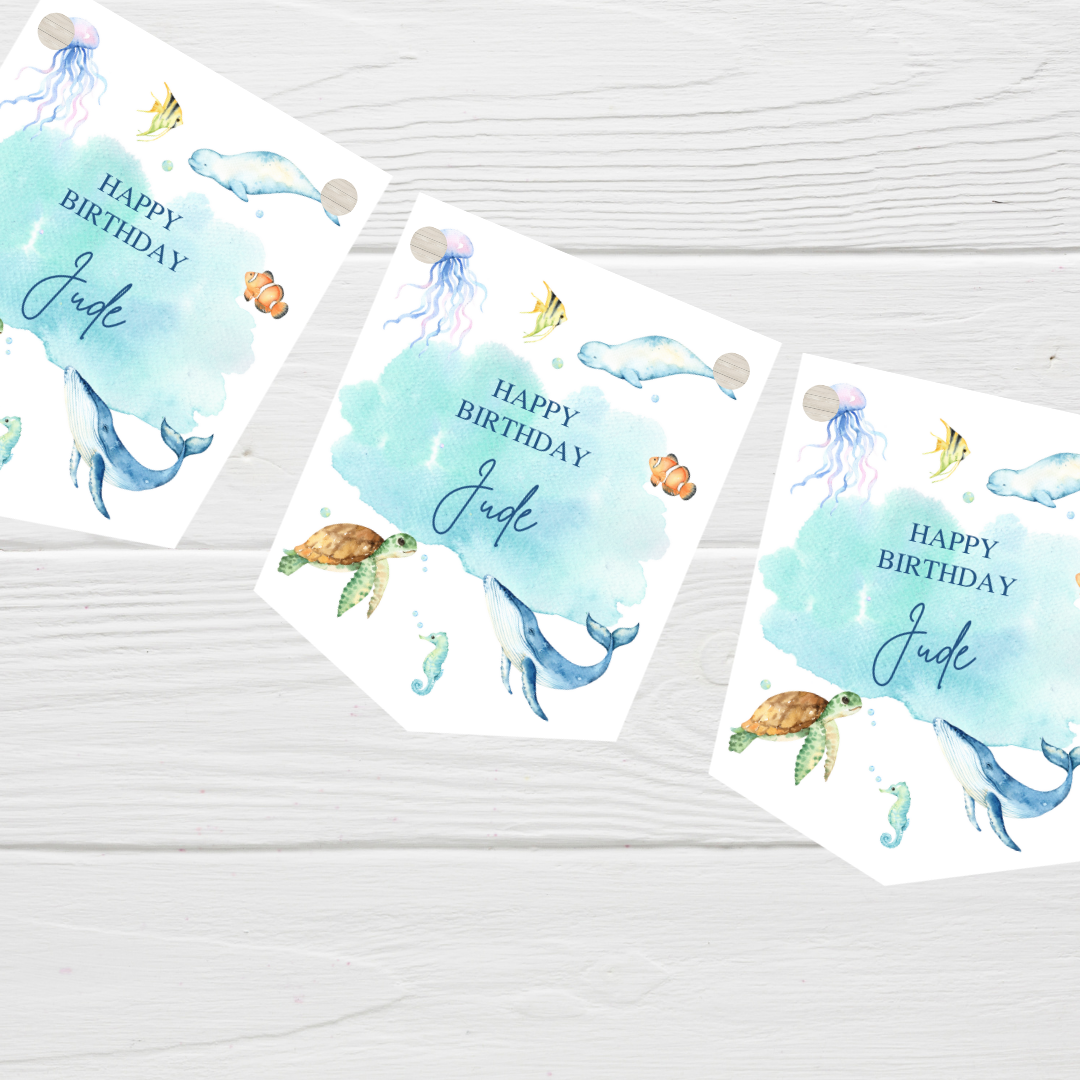 Party Bunting | Personalised Under The Sea Birthday Party Bunting | Under The Sea Party Banner